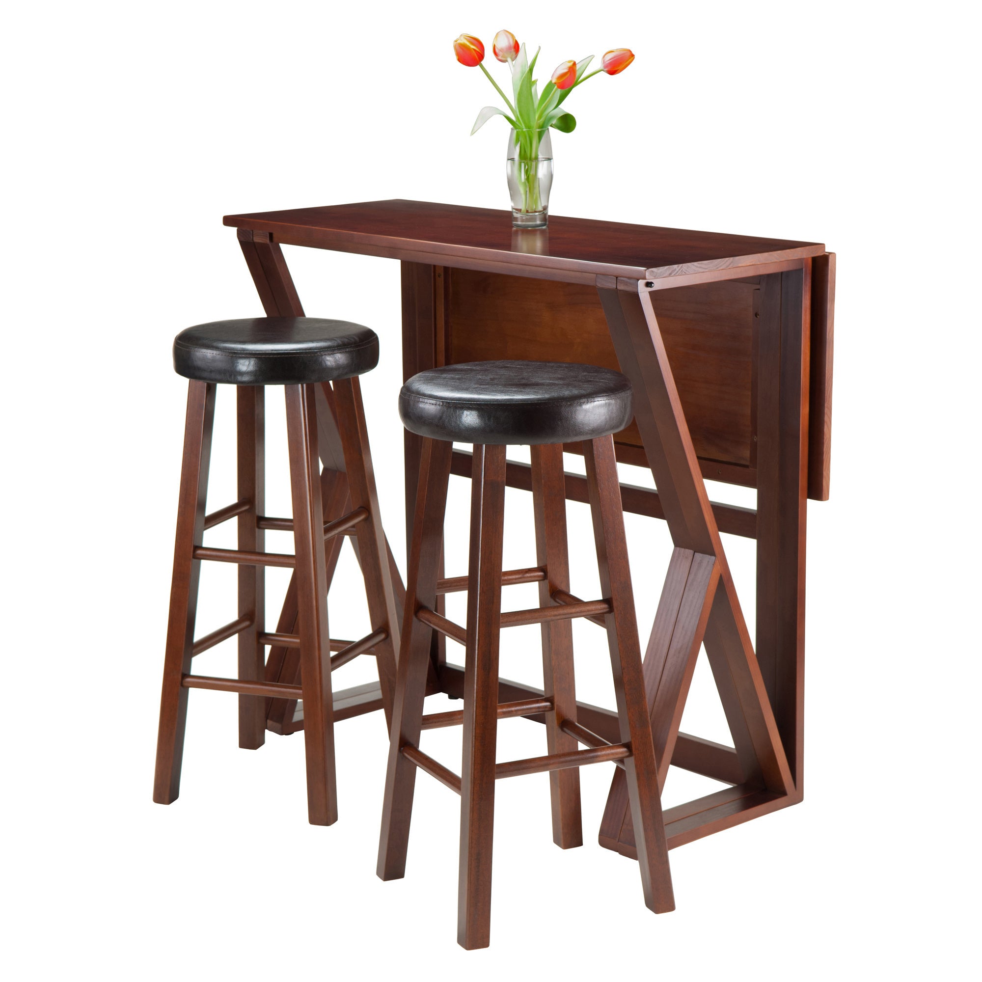 Harrington 3-Pc Drop Leaf High Table; 2-29" Cushion Round Seat Stools Doba 94336